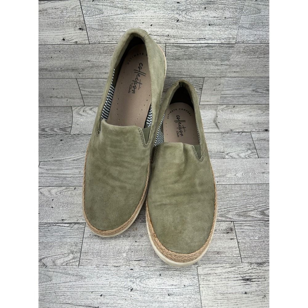 Clarks Collection Women Olive Green Suede Slip On Loafers Size 8M 261406324055